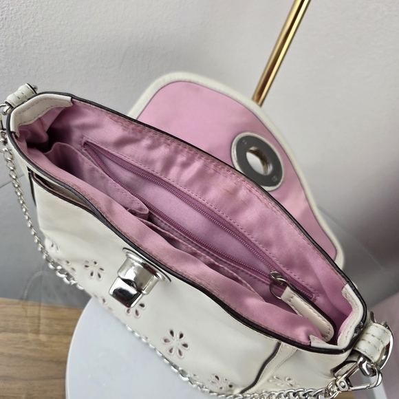 Coach Poppy Eyelet Leather Satchel Crossbody Bag Cream White Purse - Picture 11 of 12